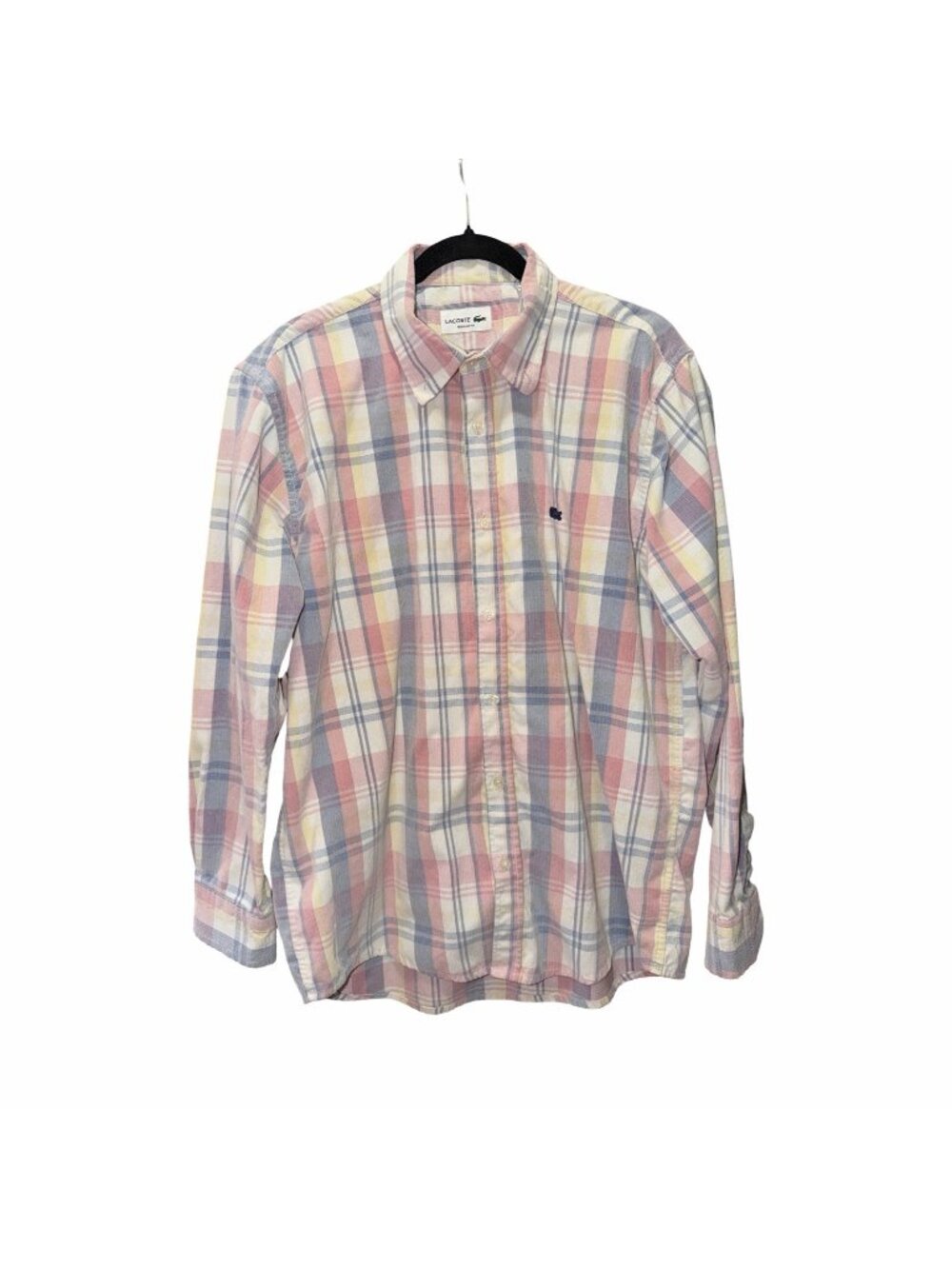Lacoste Pink & White Mens Plaid Long Sleeve Shirt Button Down Modern Fit Size 44